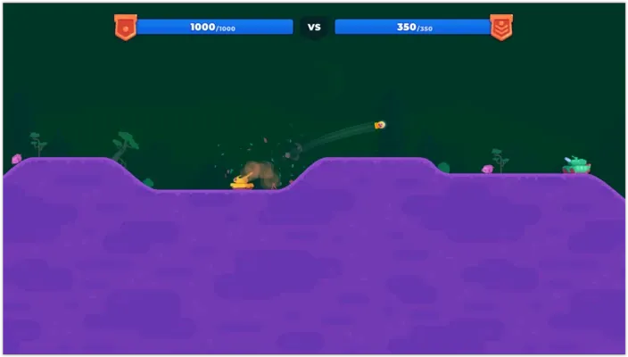 Tank Stars 2 duel showing the health bars and versus banner at the top of the screen